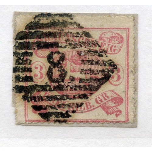 331 - GERMAN STATES BRUNSWICK 1861 - 64 3sgr rose on white 4 margined imperf fu. SG 27. Cat £850.