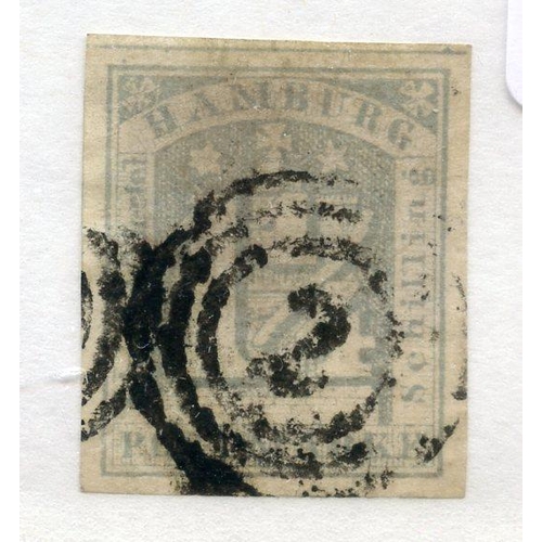 332 - GERMAN STATES HAMBURG 1864 1¬s dull lilac 4 margined imperf fu. SG 13. Cat £130.