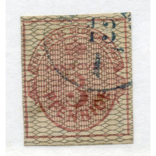 335 - GERMAN STATES HANOVER 1856 3pf pale rose and grey 4 margined fu. SG 11. Cat £600.