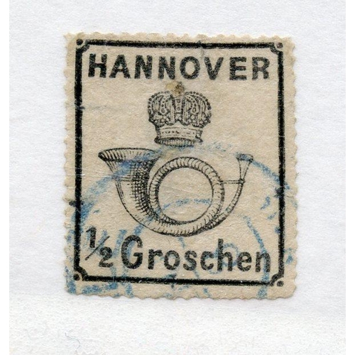 339 - GERMAN STATES HANOVER 1864 - 65 ½gr black no wmk 4 margined fu. SG 36a. Cat £450.