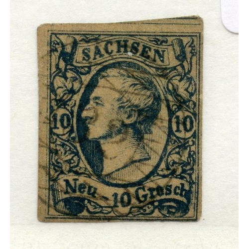 343 - GERMAN STATES SAXONY 1855 - 63 10ngr deep blue 4 margined imperf fu. SG 29. Cat £500.