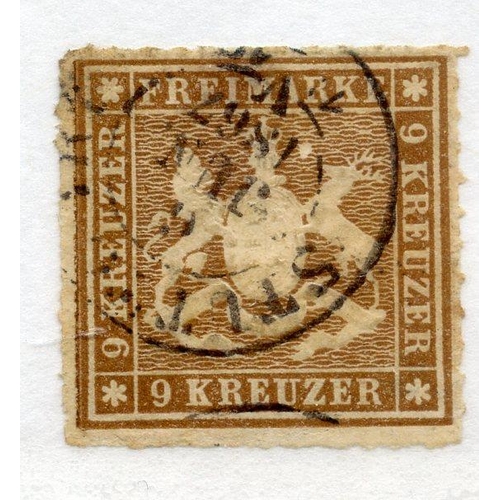 346 - GERMAN STATES WURTT 1865 - 68 9k brown fu. SG 68. Cat £130.