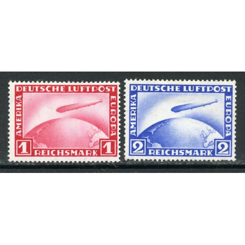 354 - GERMANY 1928 - 31 1m carmine plus 2m bright blue zeppelin mint. SG 443 - 4. Cat £112.