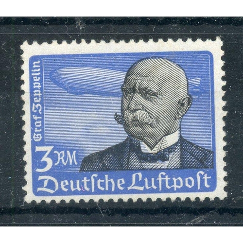 358 - GERMANY 1934 3m black and blue horizontal ribbed gum air fu. Oechsner cert. SG 536a. Cat £500.