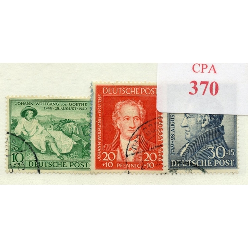 370 - GERMAN ALLIED OCC 1949 Bicentenary set fu. SG A148 - 50. Cat £55.