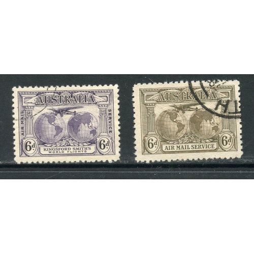 49 - AUSTRALIA 1931 6d violet plus 1931 6d sepia, both fu. SG 123, 13a. Cat £39.