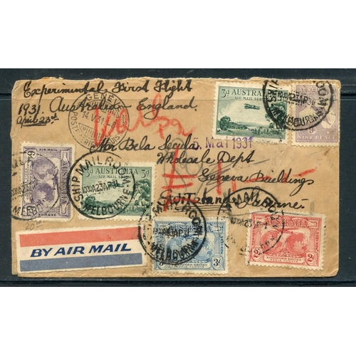 50 - AUSTRALIA 1931 First Flight cover via Great Britain to Switzerland franked to 2/2d. Good decent cond... 