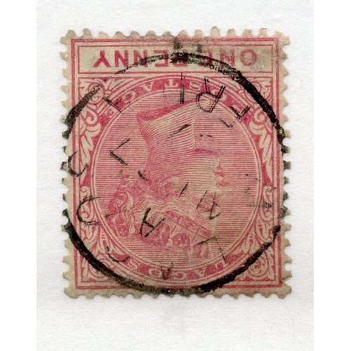 525 - LAGOS 1884 - 86 1d rose carmine wmk inverted cds used, odd fault. SG 22w. Cat £150,