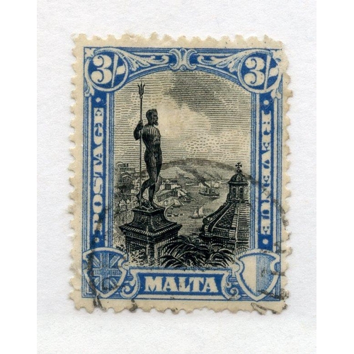 564 - MALTA 1930  3/- black and blue Postage + Revenue fu. SG 207. Cat £70.