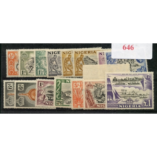 646 - NIGERIA 1953 - 58 definitive set inc both 2d and 6d mint., SG 69 - 80. Cat £100.
