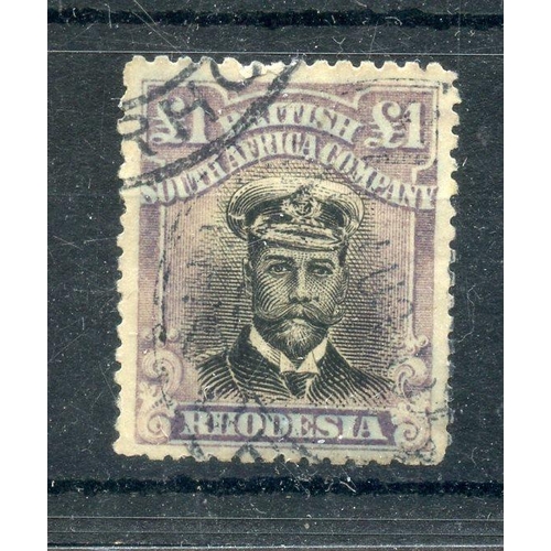 685 - RHODESIA 1913 - 19 £1 deep grey-black and deep violet good used. SG 255k. Cat £700.