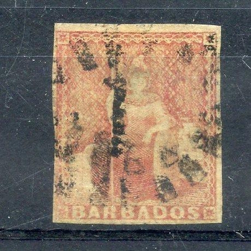 78 - BARBADOS 1852 - 55 4d brownish red 4 margined good used. SG 5. Cat £275.