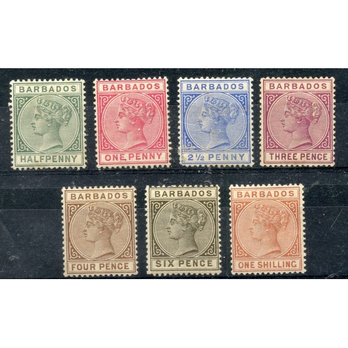 84 - BARBADOS 1882 - 86 ½d to 1/- less 4d grey mint. SG btw 88 - 102. Cat £360.