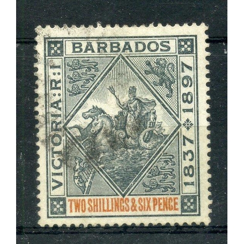 85 - BARBADOS 1897 - 98 2/6 blue black and orange fu. SG 124. Cat £75.
