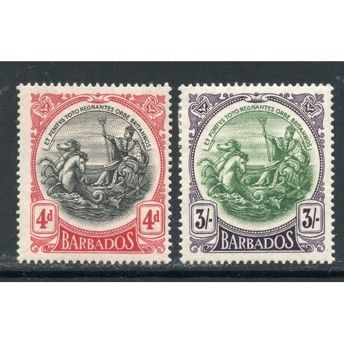 89 - BARBADOS 1918 - 20 4d and 3/- colour changes mint. SG 199 - 200. Cat £35.