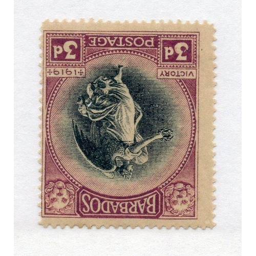 90 - BARBADOS 1920 - 21 3d Victory wmk inverted mint. SG 206w. Cat £35.