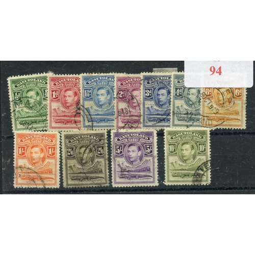94 - BASUTOLAND 1938 defin set complete vfu.  SG 18 - 28.  Cat £55.