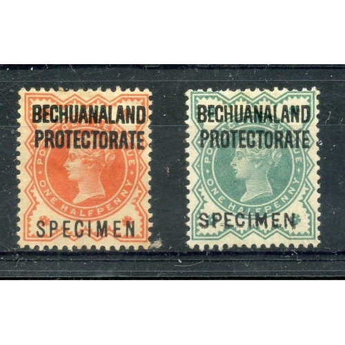 97 - BECHUANALAND 1897 - 1902 ½d vermillion plus ½d green opt Specimen mint. SG 59s, 60s.