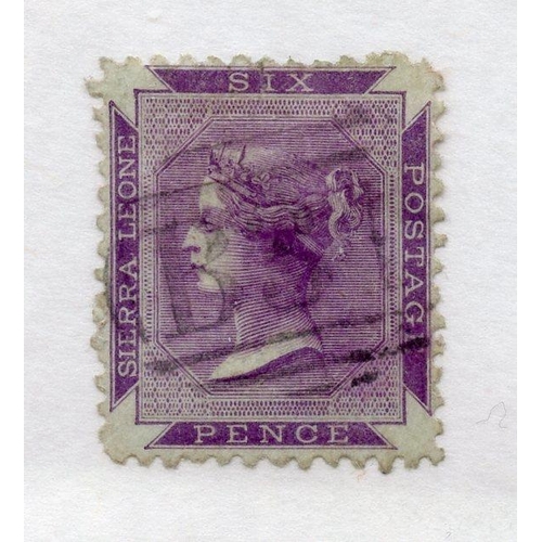 SIERRA LEONE 1859 - 74 6d reddish violet perf 12½ fu. SG 3. Cat £75.