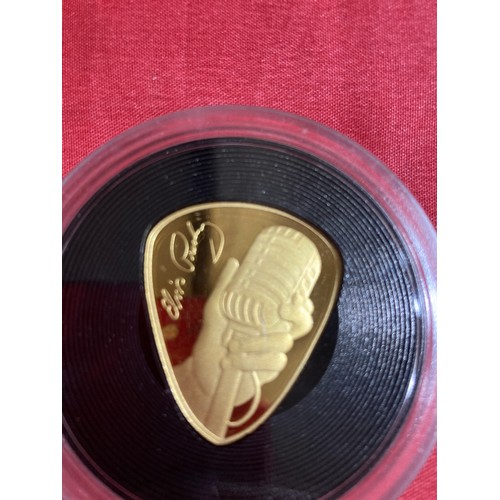 211 - 24ct Gold Elizabeth II One Pound Elvis Presley Plectrum 2021 Coin