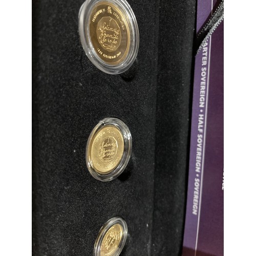 226 - The Sapphire Coronation Jubilee Sovereign Three Coin Prestige Quarter, Half and Full Set. Boxed with... 