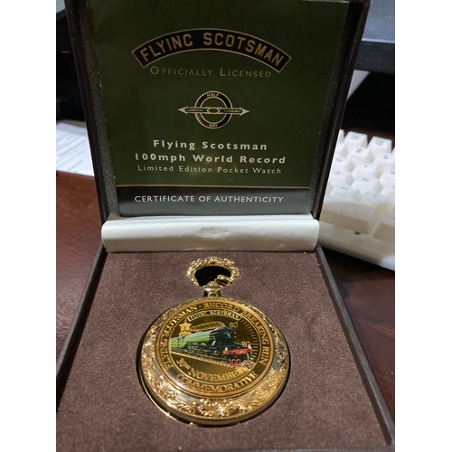 250 - Bradford Exchange Flying Scotsman 100mph World Record limited edition pocket watch with chain, 222/1... 