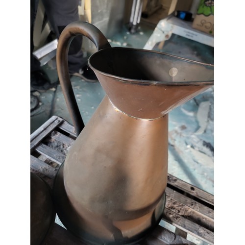 278 - LARGE COPPER JUG AND OTHER METALWARE