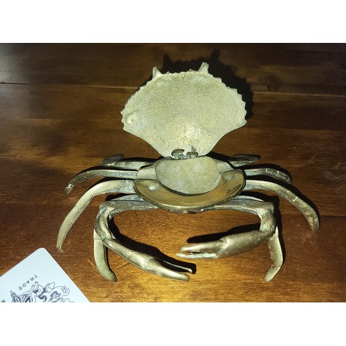 282 - VINTAGE BRASS CRAB INKWELL/ASHTRAY