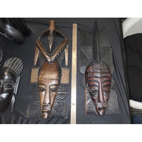 342 - carved african bust plus african masks x 5