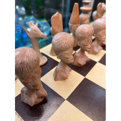 353 - vintage African hand carved chess set