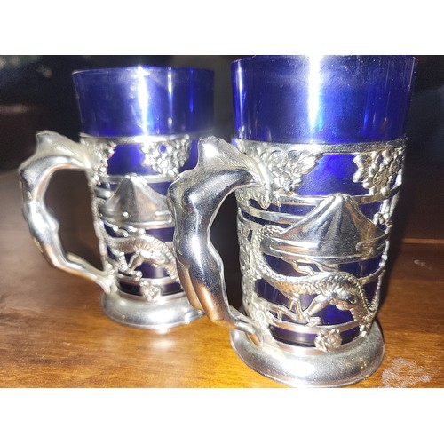 393 - ORIENTAL ORNATE DRAGON TANKARDS ETC