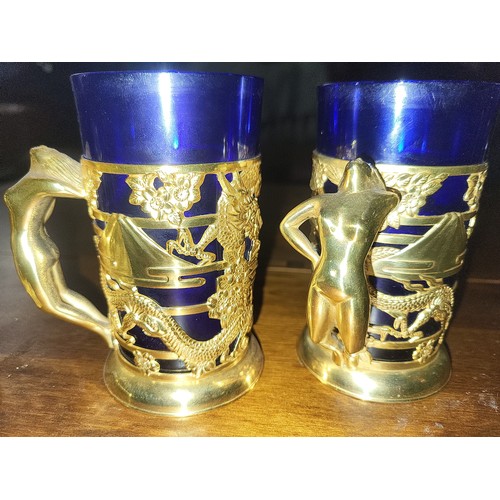 393 - ORIENTAL ORNATE DRAGON TANKARDS ETC