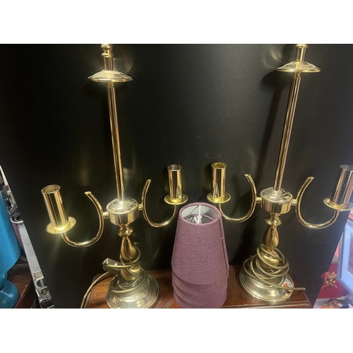 432 - brass standard lamp and 2 brass table lamps