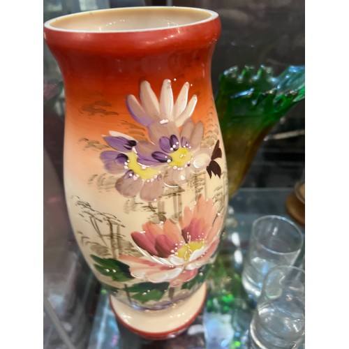 382 - victorian painted glass vase