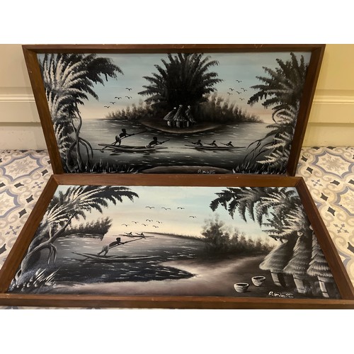 517 - pair of original mid century painting from gambia 'diallo?'