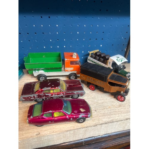 213 - box of playworn vehicles corgi dinky etc