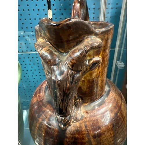 301 - large studio pottery jug goats head spout + shelly jug