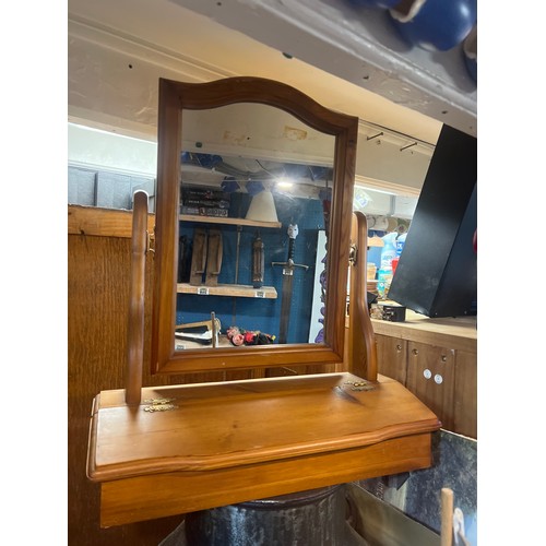 419 - vintage pine vanity mirror with lift up compartment