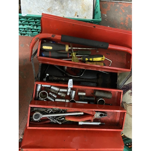 155 - RED CANTILEVER TOOL BOX & TOOLS