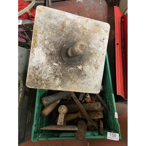 159 - 'GREEN' BASKET OF TOOLS INCL PLASTERING TOOLS