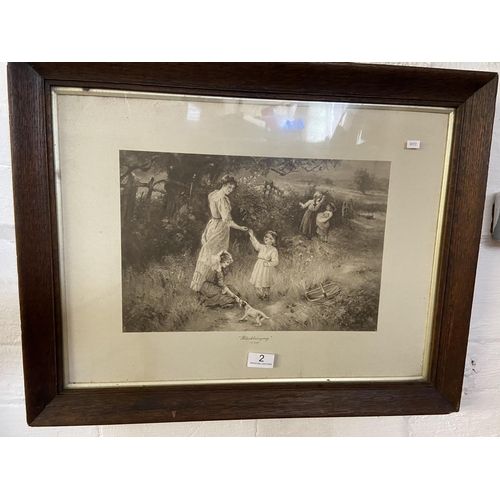 2 - VICTORIAN FRAMED 'BLACKBERRYING' PICTURE