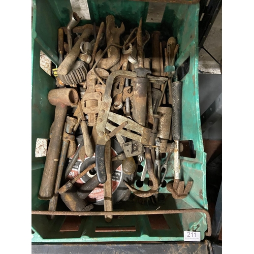 211 - LARGE BOX OF VINTAGE TOOLS