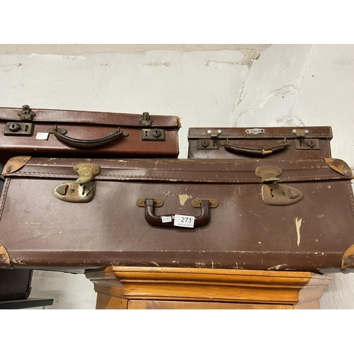 271 - LARGE VINTAGE SUITCASE & 2 SMALL CASES INCL PERFECTO