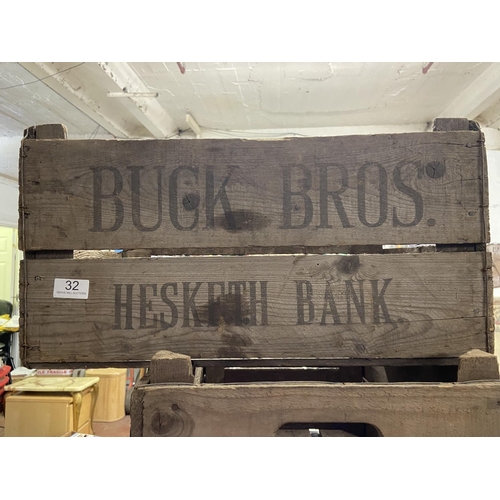 32 - BUCK BROS WOODEN ADVERTISING CRATE