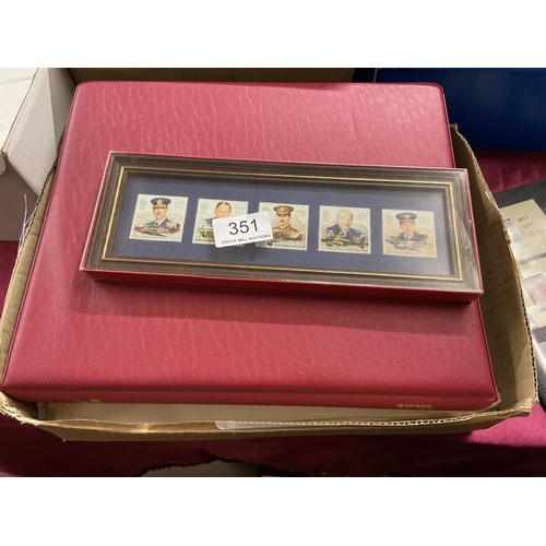 351 - BOX INCL STAMP ALBUMS & FRAMED STAMPS