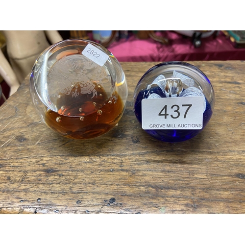 437 - 2 GLASS PAPERWEIGHTS