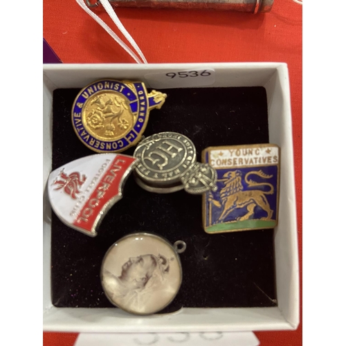 238 - 3 COLLECTABLE BADGES, 1899 BIRMINGHAM SILVER RIMMED PENDANT & A HOMEGUARD CAP BADGE