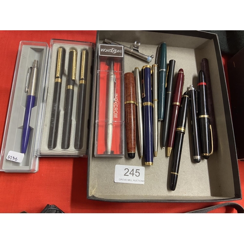 245 - 15 ASSORTED PENS INCL FOUNTAIN PENS