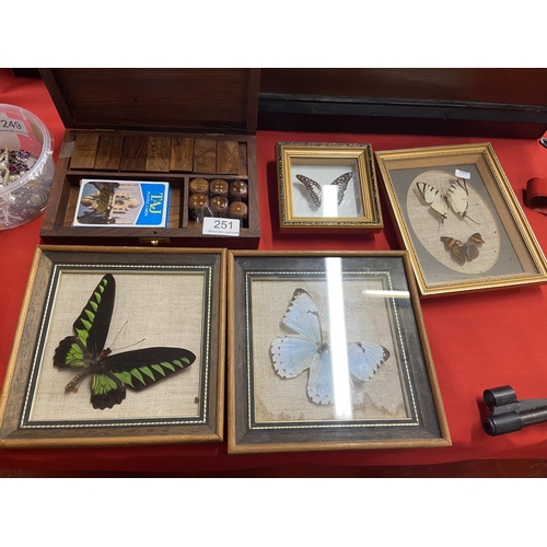 251 - 4 FRAMED BUTTERFLYS & BOXED GAMES COMPENDIUM