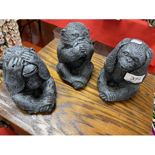 374 - STONEWARE 3 WISE MONKEYS FIGURES